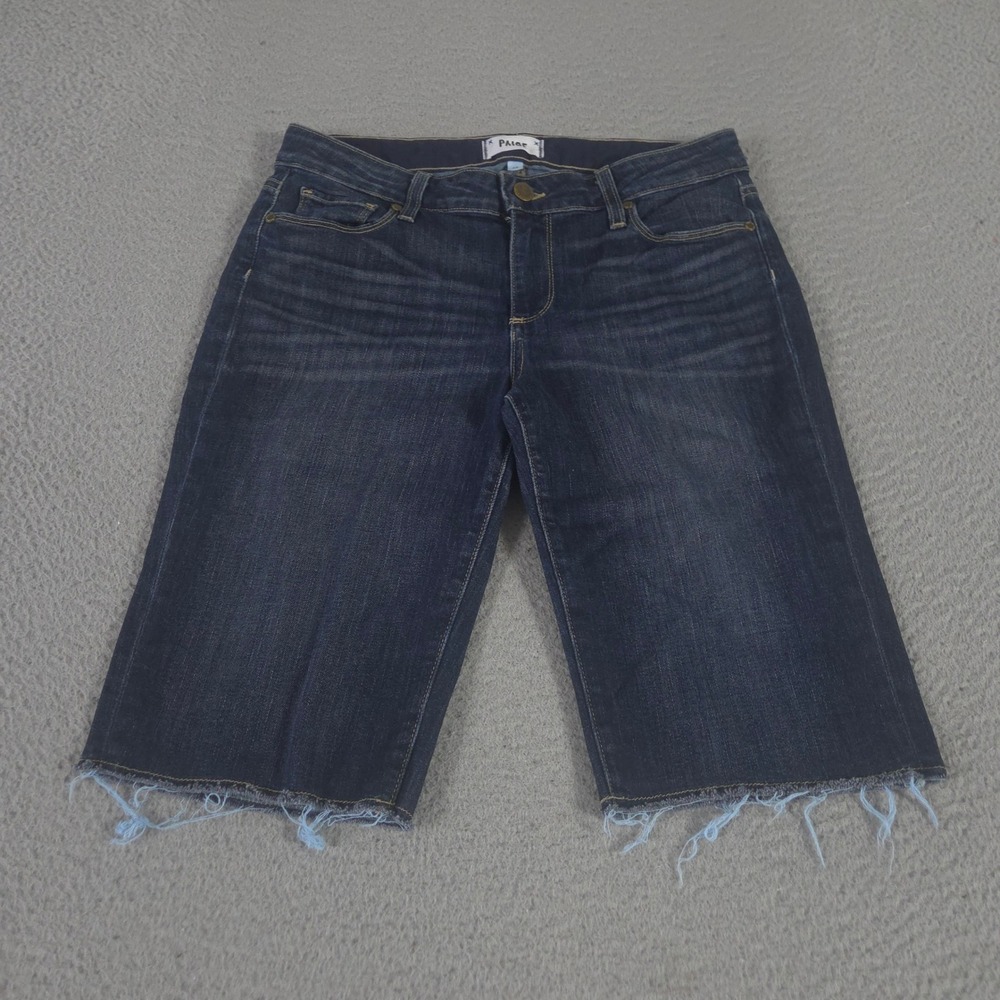 Paige Shorts Womens 28 Denim Bermuda Raw Hem Stretch Dark Wash Casual Summer